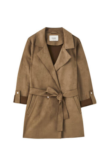 pull&bear button front coat in tan