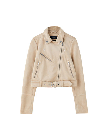 pull&bear button front coat in tan