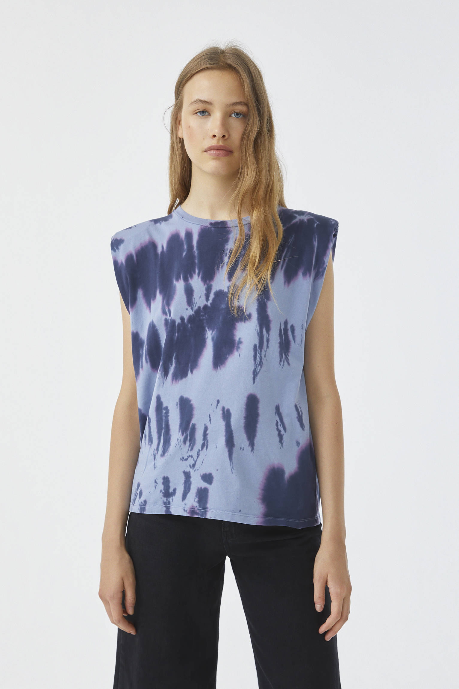 Tie-dye T-shirt with shoulder pad detail