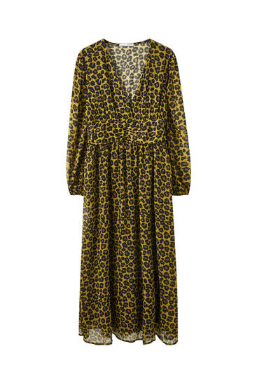 Draped leopard print dress - PULL\u0026BEAR