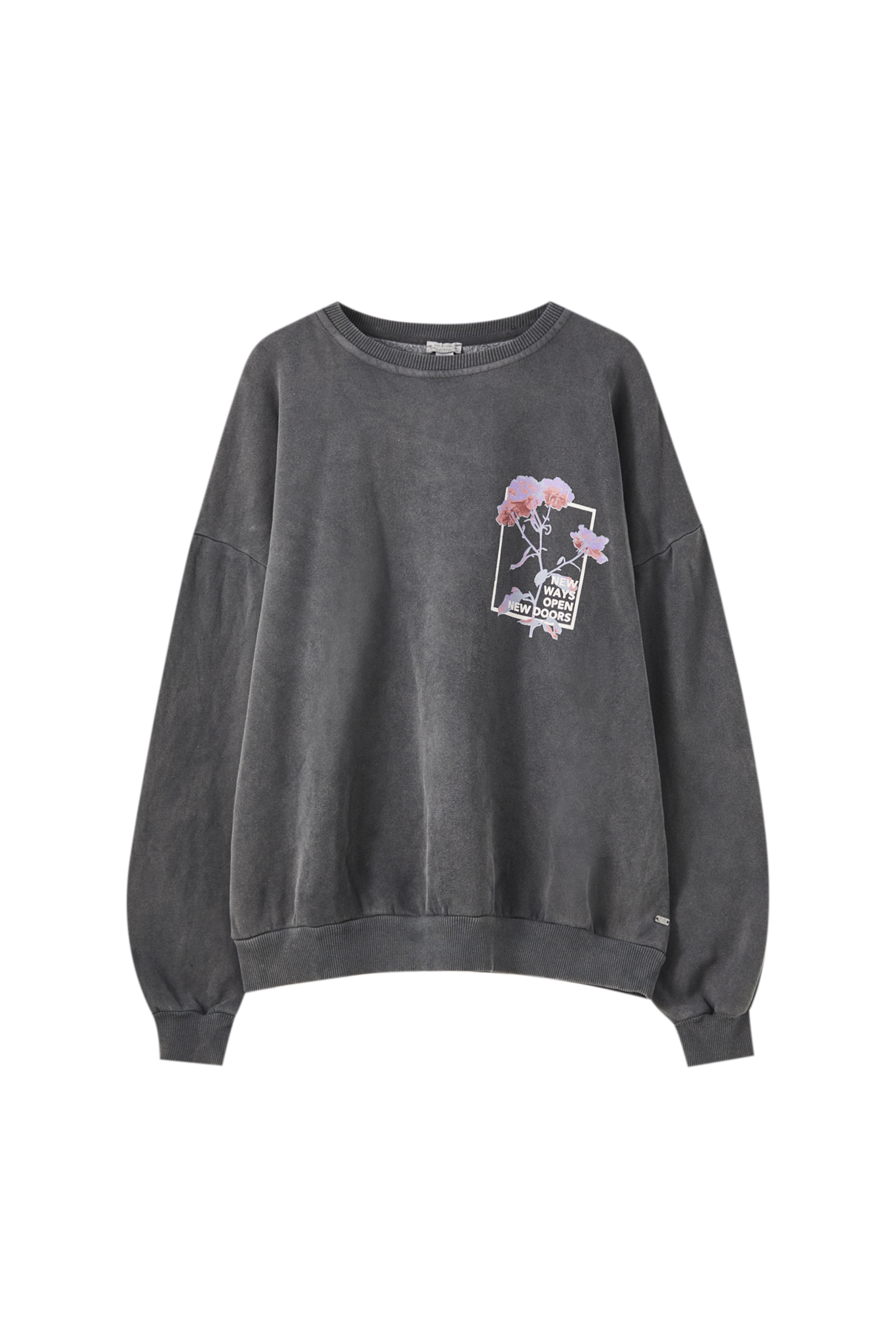 black sweatshirt with roses