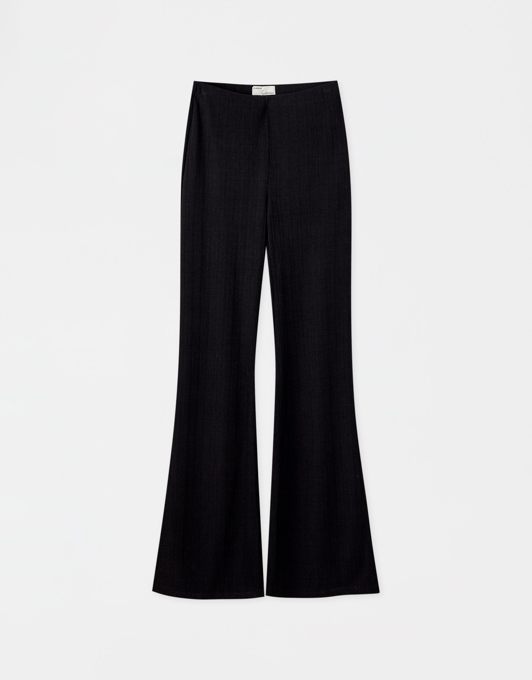 Black flare pants with rib detail - pull&bear