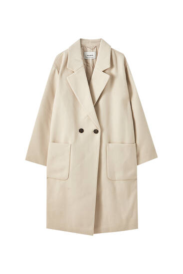 pull&bear button front coat in tan