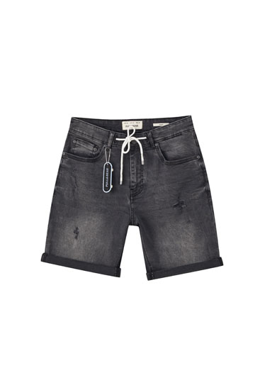 Denim Bermuda shorts with drawstring waistband - PULL\u0026BEAR