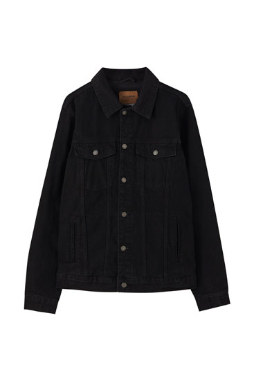 Black comfort fit denim jacket - PULL\u0026BEAR