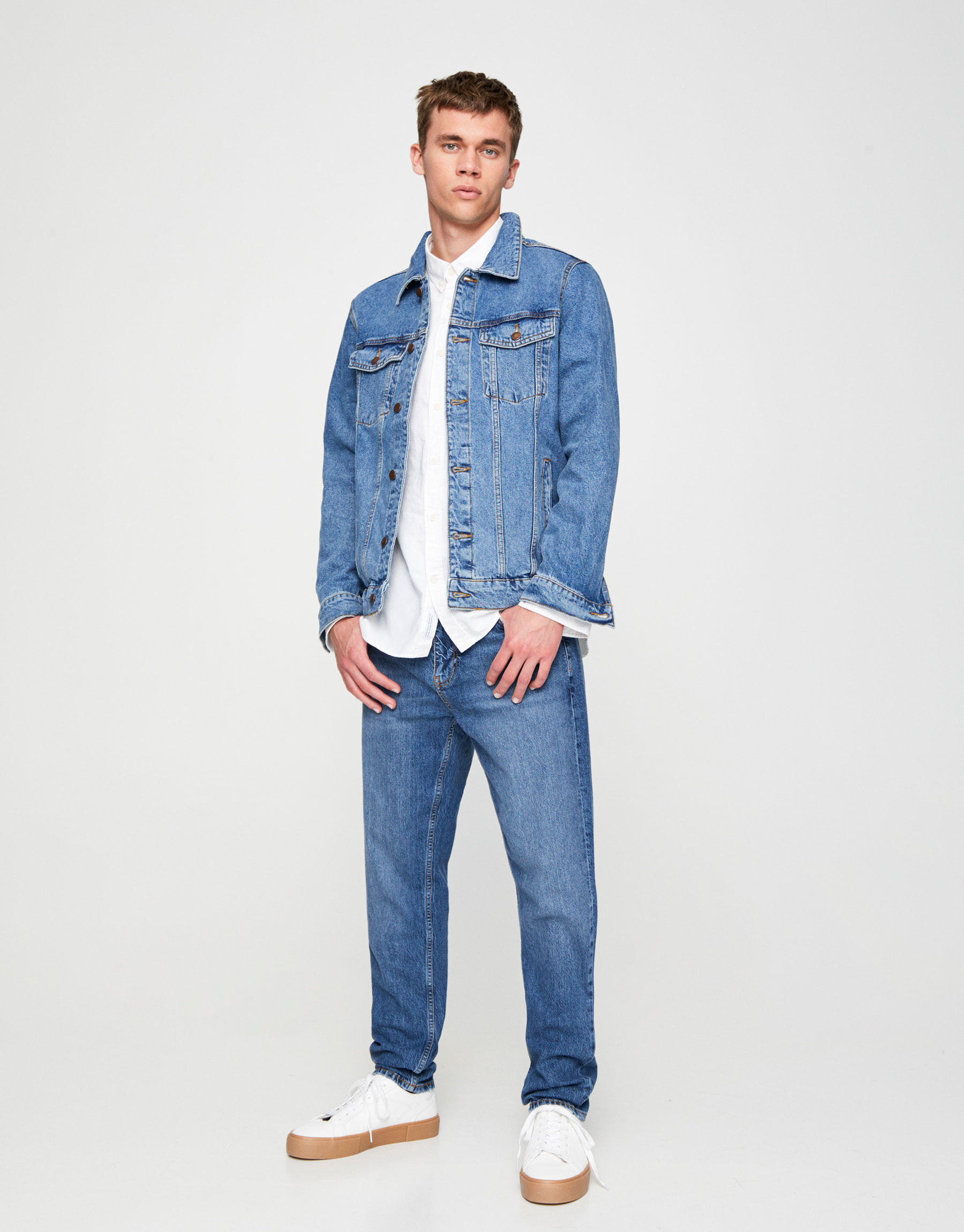 pull and bear long denim jacket