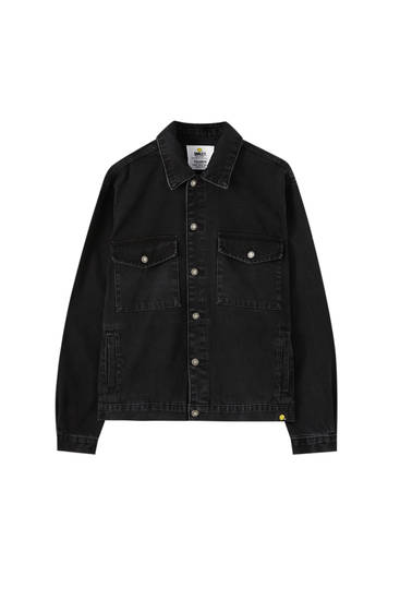 Veste en jean noir pull and bear Clearance