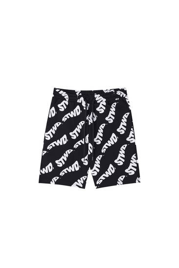 Black jogging-style Bermuda shorts with STWD print - PULL\u0026BEAR