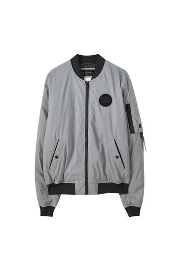Reflective silver bomber jacket - PULL\u0026BEAR
