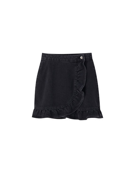black wrap denim skirt