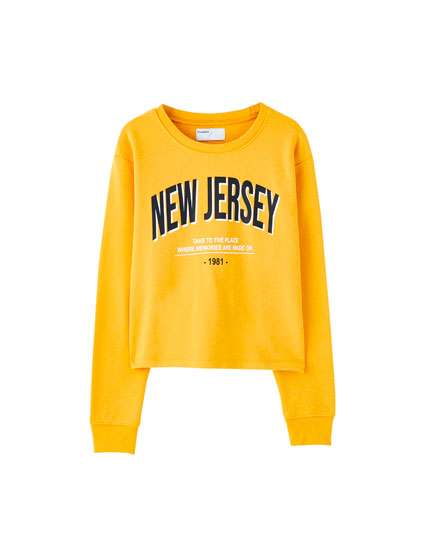 Mustard Cropped New Jersey Sweatshirt Pull Bear