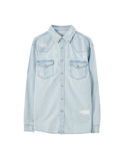 Ripped denim shirt - PULL\u0026BEAR