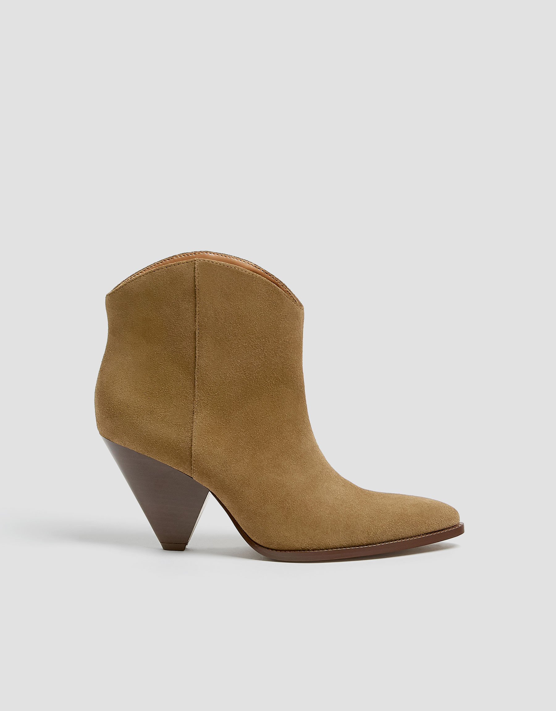 Sand-coloured split suede ankle boots