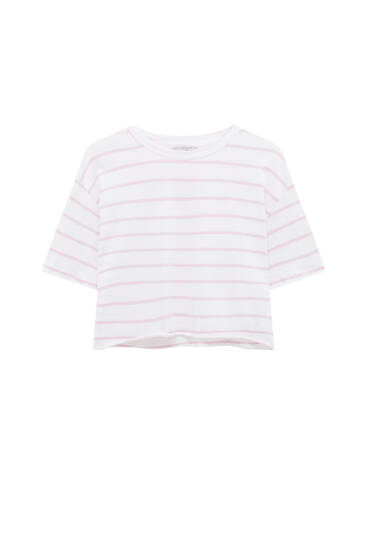 Cropped striped T-shirt with piped seams