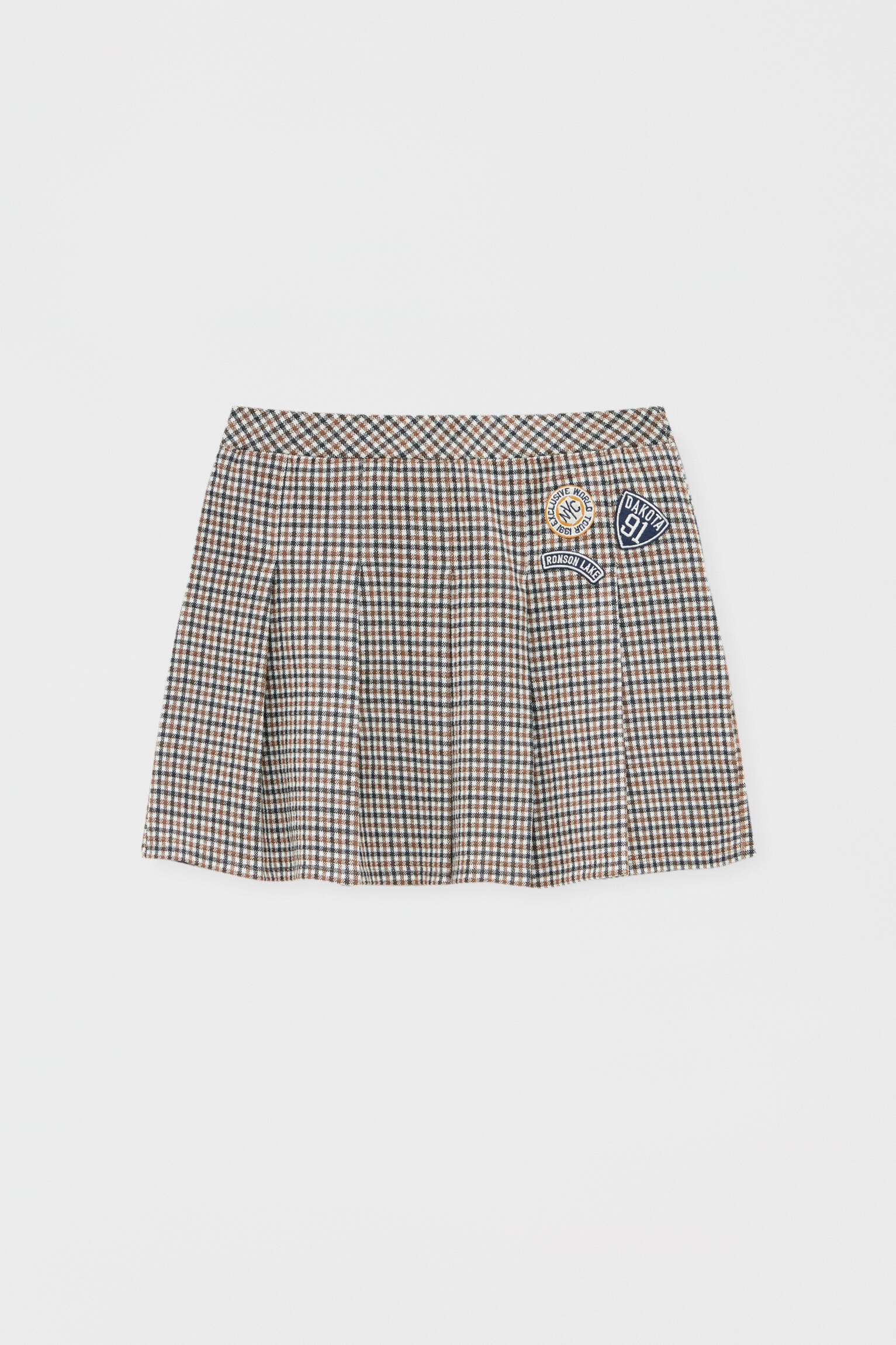 Pull & Bear - Brown check box pleat mini skirt