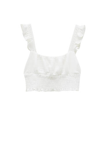 White crop top with shirring