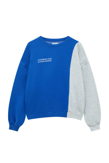 Blauw en grijs color block sweater
