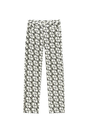 Straight-leg jeans with Yin and Yang print