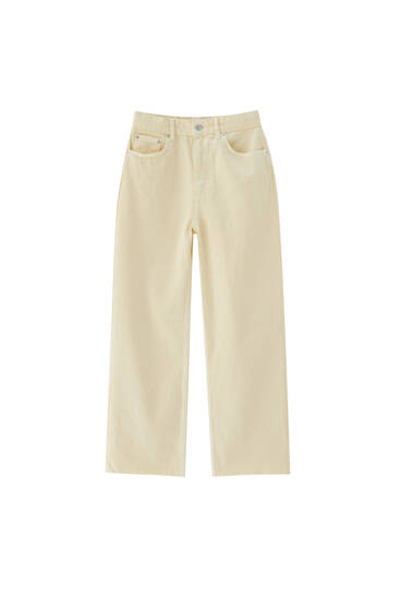 Cropped straight fit coloured trousers