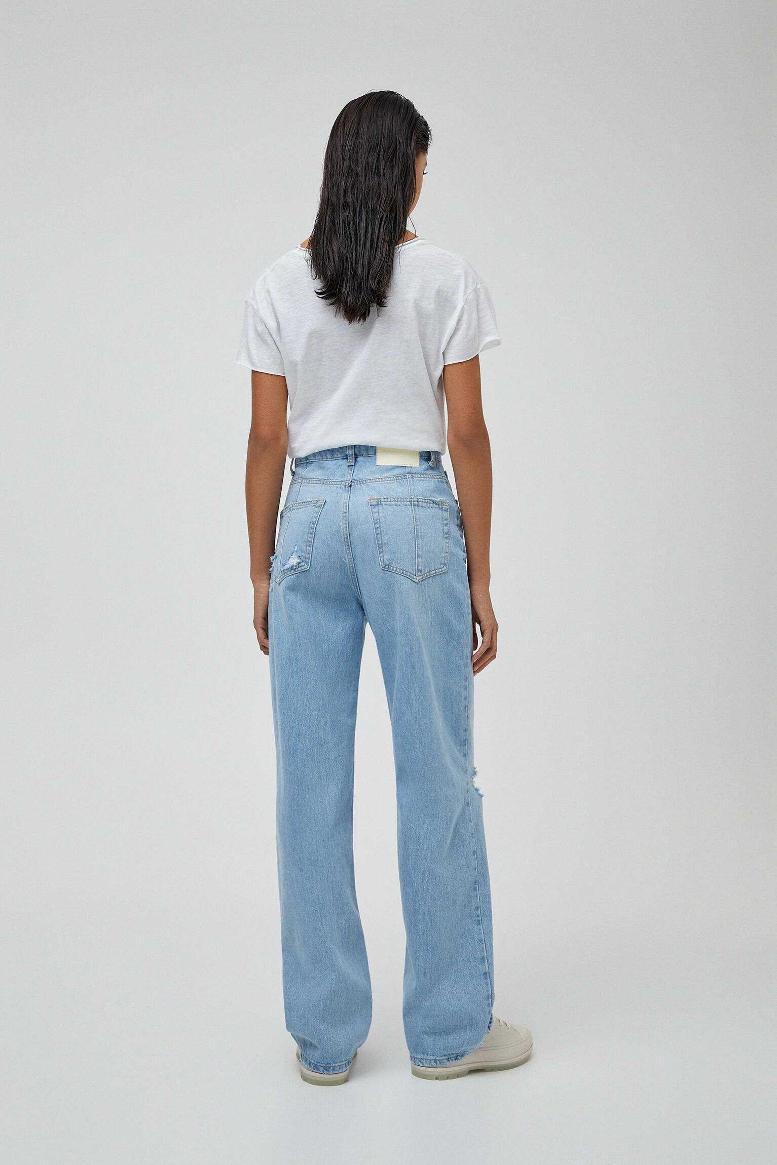 Pull \u0026 Bear - Jeans rectos tiro alto canesú - Contiene algodón reciclado