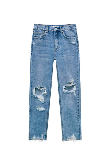 Mom jeans with ripped knees - ecologically grown cotton (at least 50%)