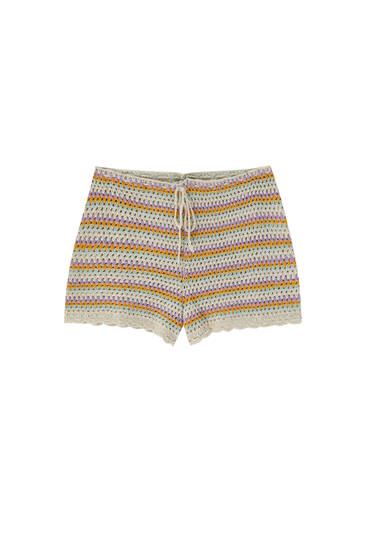 yellow crochet shorts