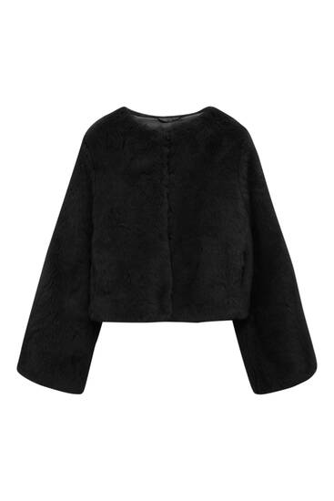 Faux fur jacket with round neck
