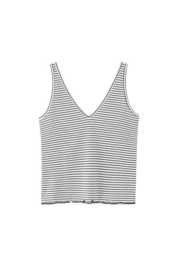 Ribbed striped top with straps