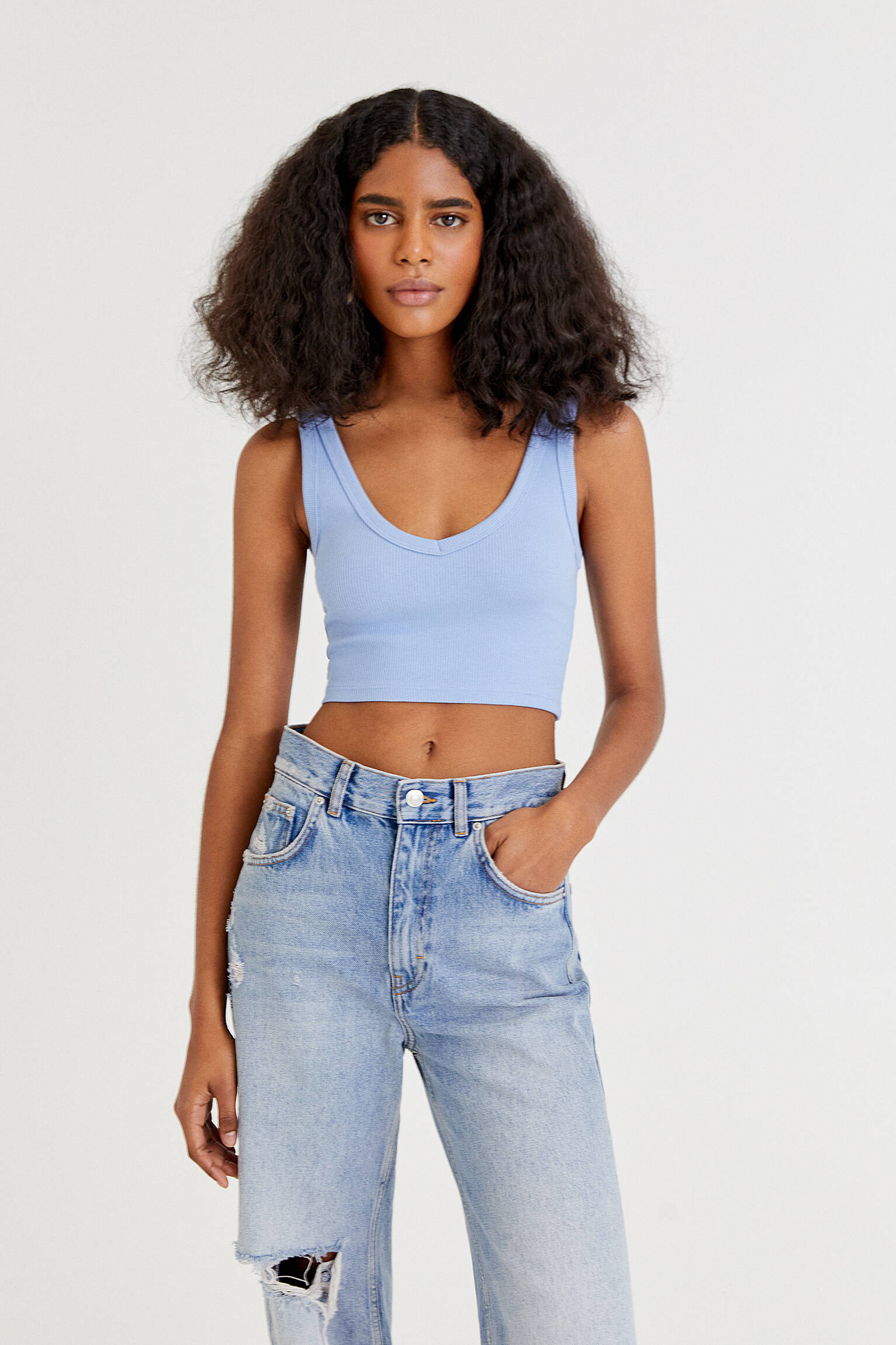 Pull & Bear - Ribbed top with straps - Ecologically grown cotton (at least  50%)