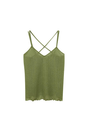 Open-knit top with crossed straps