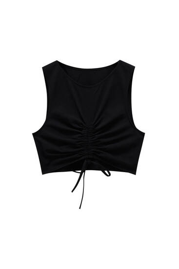 Black crop top with gathered front