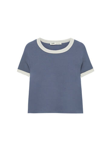Cropped T-shirt with contrasting ribs