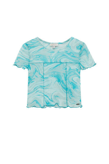 Wavy tulle T-shirt with visible seams