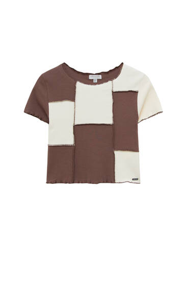 Cropped patchwork T-shirt with seam detail