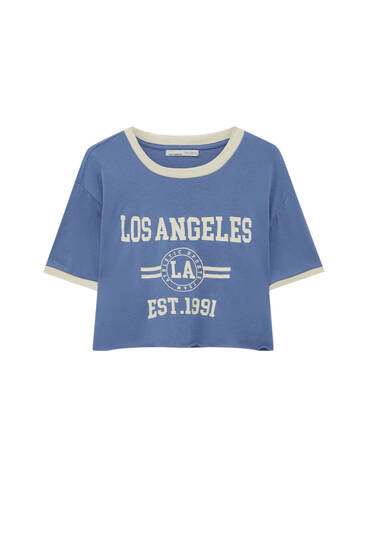 Cropped varsity T-shirt with contrast ribbing