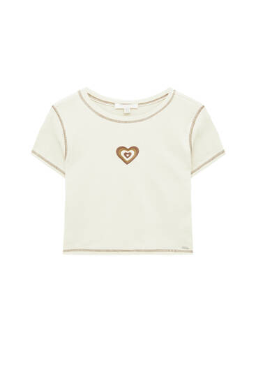 Embroidered heart T-shirt with seams
