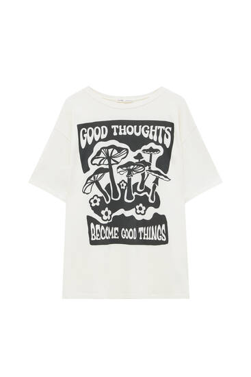 pull and bear mushroom printed t shirt