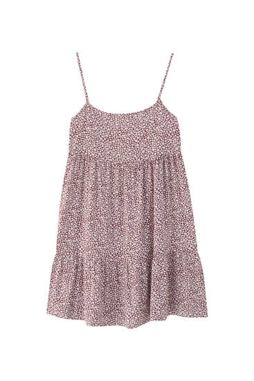 pull&bear tiered smock mini dress in pink