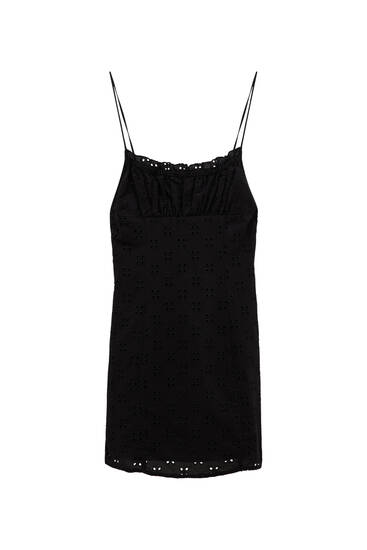 Short strappy dress with Swiss embroidery
