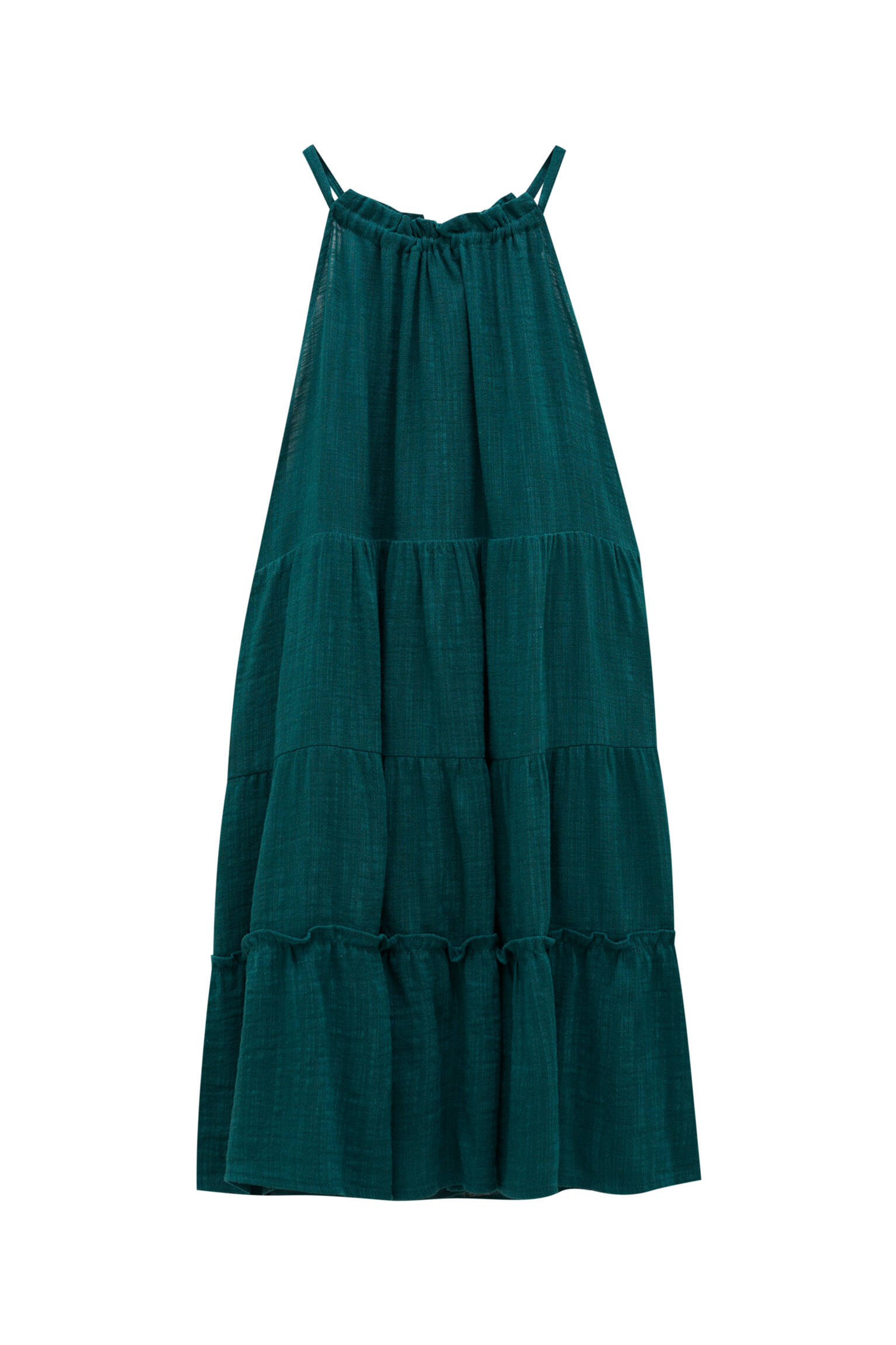ЗЕЛЕНЫЙ Многоярусное платье мини с горловиной халтер Pull & Bear