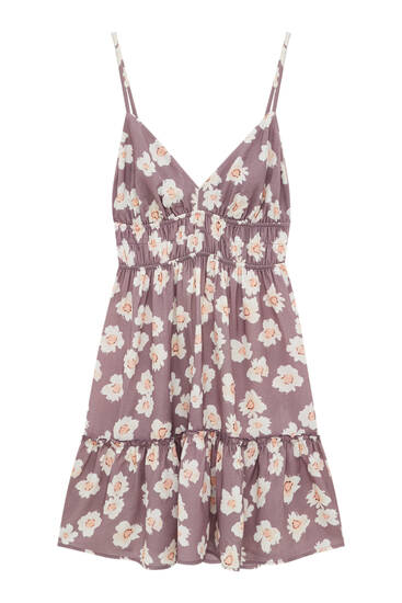 Short printed dress with straps