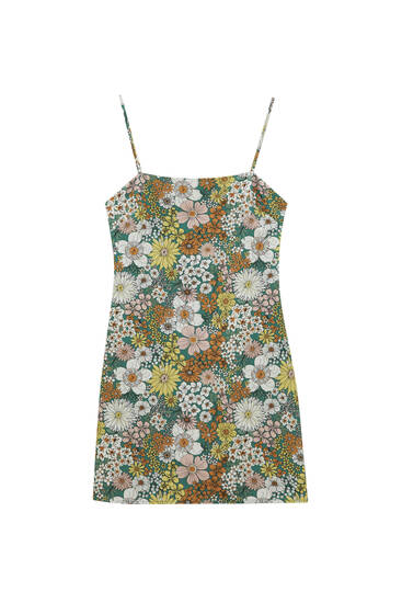 Short strappy dress with retro floral print