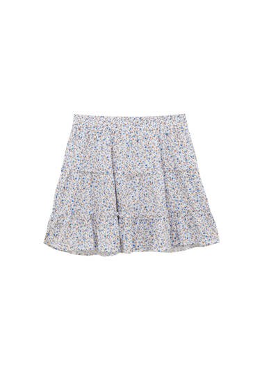 Floral mini skirt with ruffles - ECOVERO™ viscose (at least 50%)