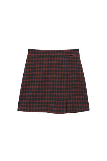 Checked mini skirt with slit detail