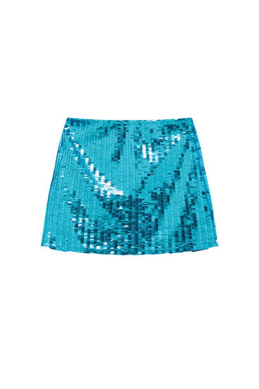 Turquoise sequinned mini skirt
