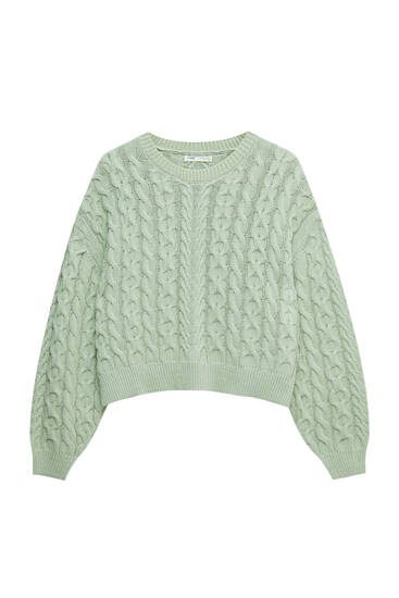 Cable-knit sweater with a round neck