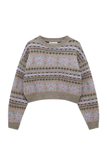Printed jacquard knit sweater