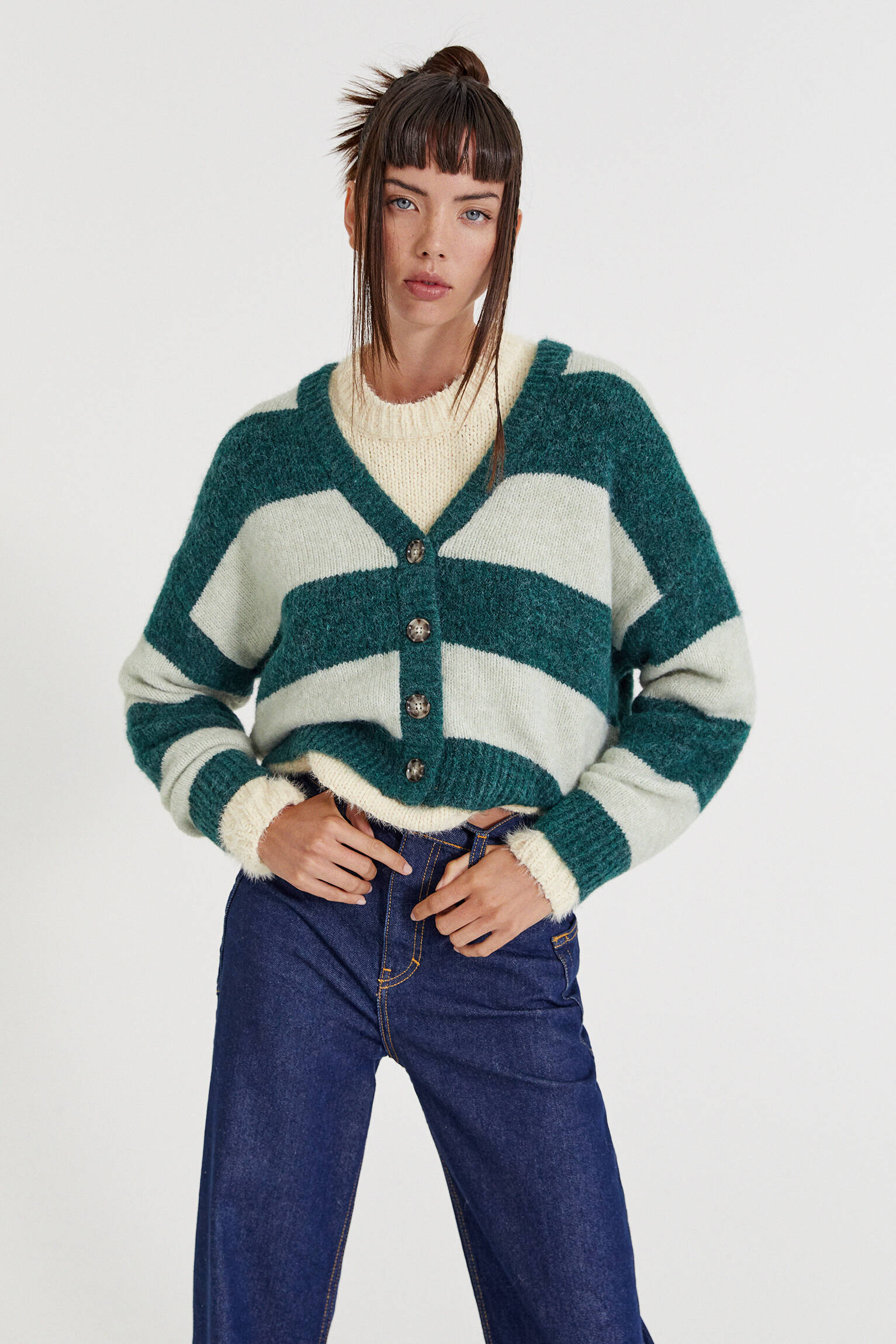 Pull u0026 Bear - Striped soft knit cardigan