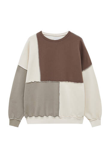 Patchwork sweatshirt in shades of brown
