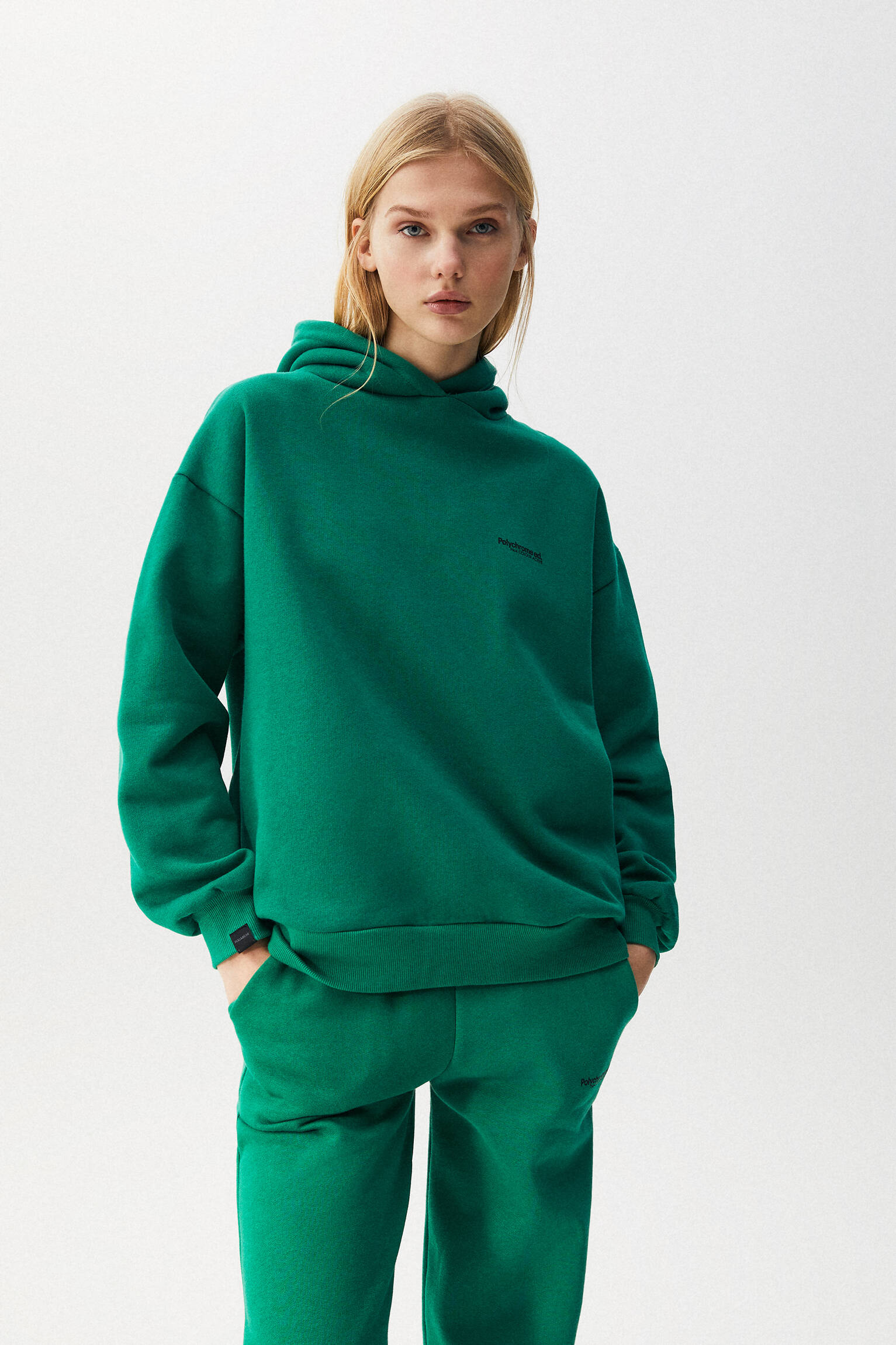 Pull \u0026 Bear - Sudadera básica verde capucha